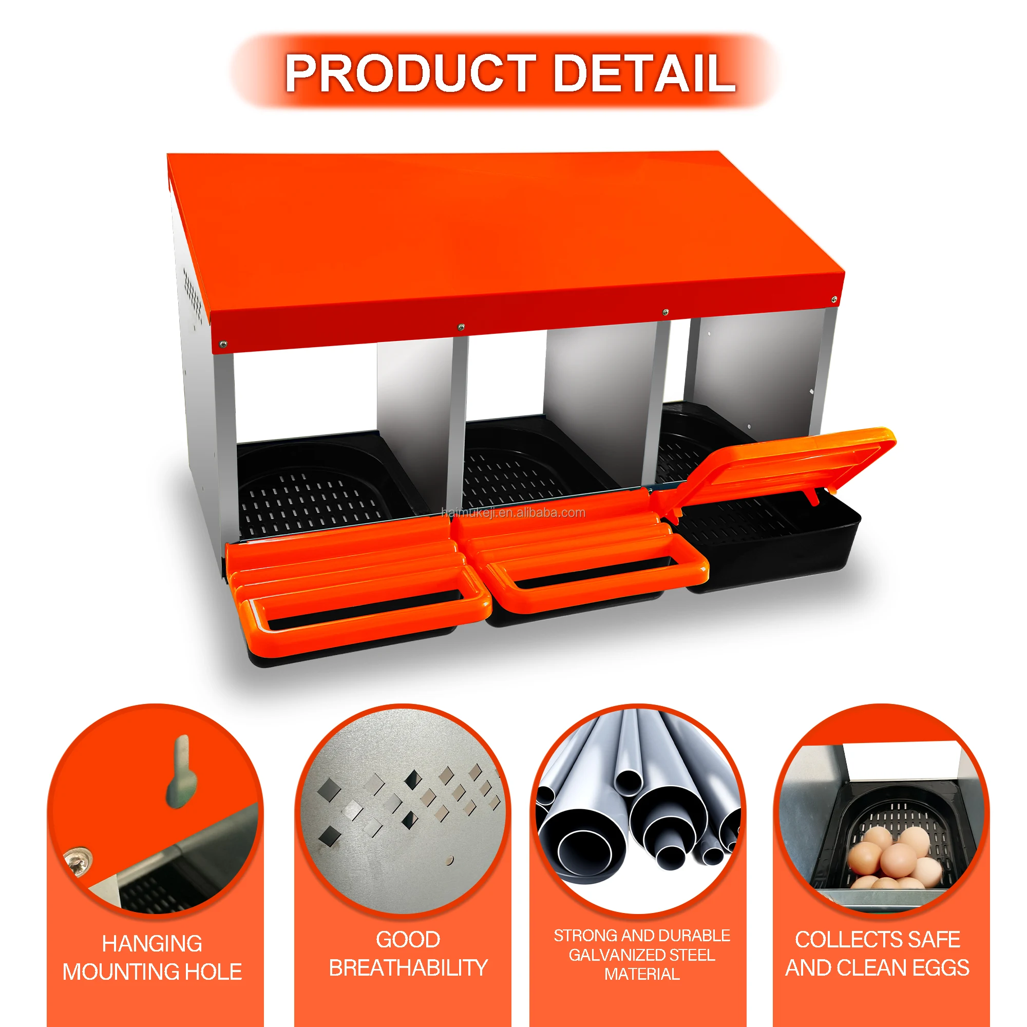 Chicken Nesting Boxes 3 Hole Metal Chicken Egg Laying Box with Swing Perch and Rollout Egg Collection for Chicken Coop