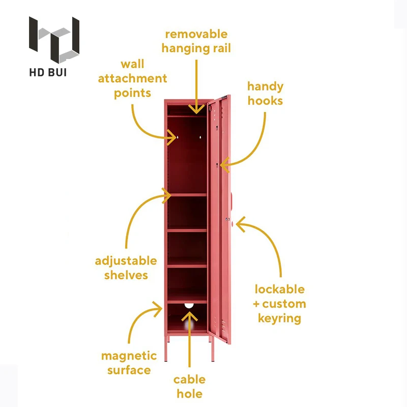 High Quality Pink Metal Single Door Locker Best Selling Home Furniture Storage Cabinet with Stand Foldable Closets for Gym Use