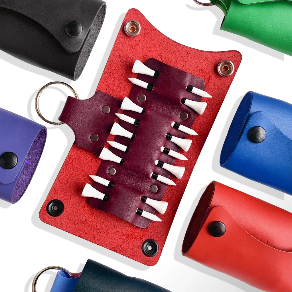 Factory Wholesale Luxury Gift Golf Tee Holder Golf Accessories Pouch Bag Belt Clip Tag Portable PU Leather Tee Holder