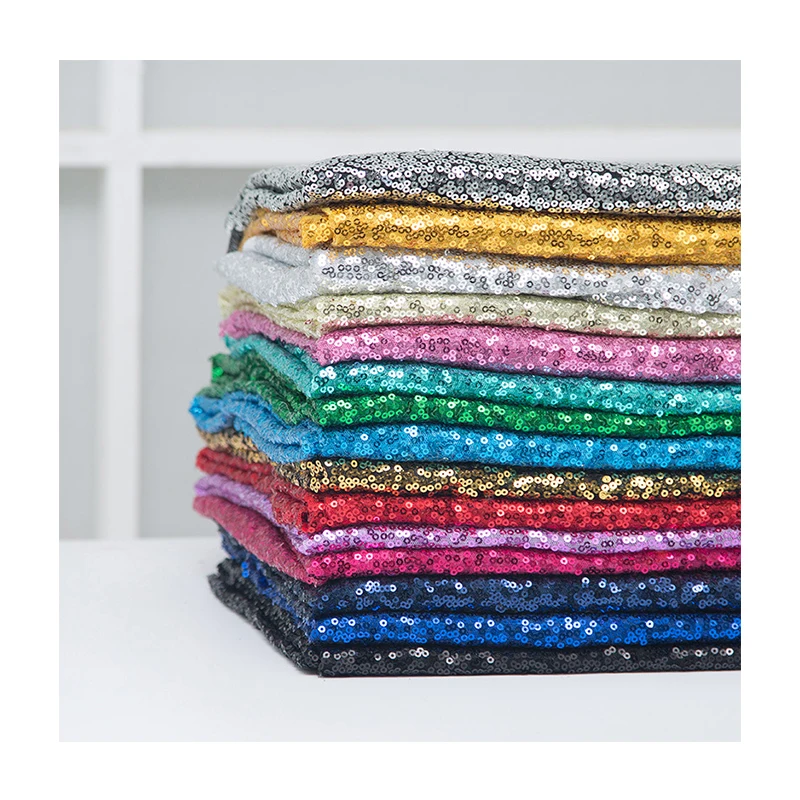 Wholesale Fashion 3MM Sequin Mesh Fabrics Glitter Embroidery Luxury Sequence Lace Sequin Fabrics