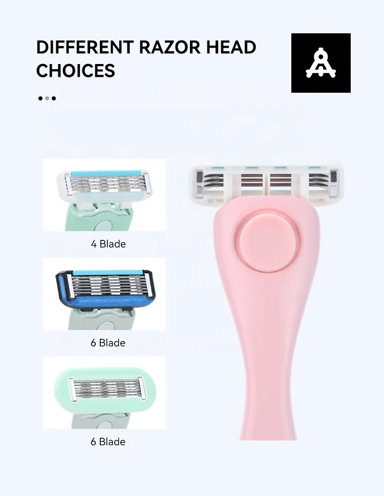 Private Label  Pivoting Replaceable  Four Blade Cartridge System Razor Metal Handle Women Pink Shaving Razor