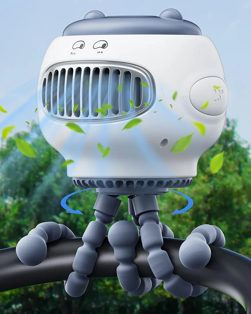 Portable Mini USB Stroller Fan 4-Speed Handheld Personal Flexible Tripod Clip-On Battery Powered for Outdoor Use Car Crib Bike