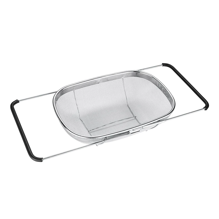 Factory Stainless Steel Over The Sink Mesh  Basket With Silicone Handle for Storage Foods colander mesh strainer