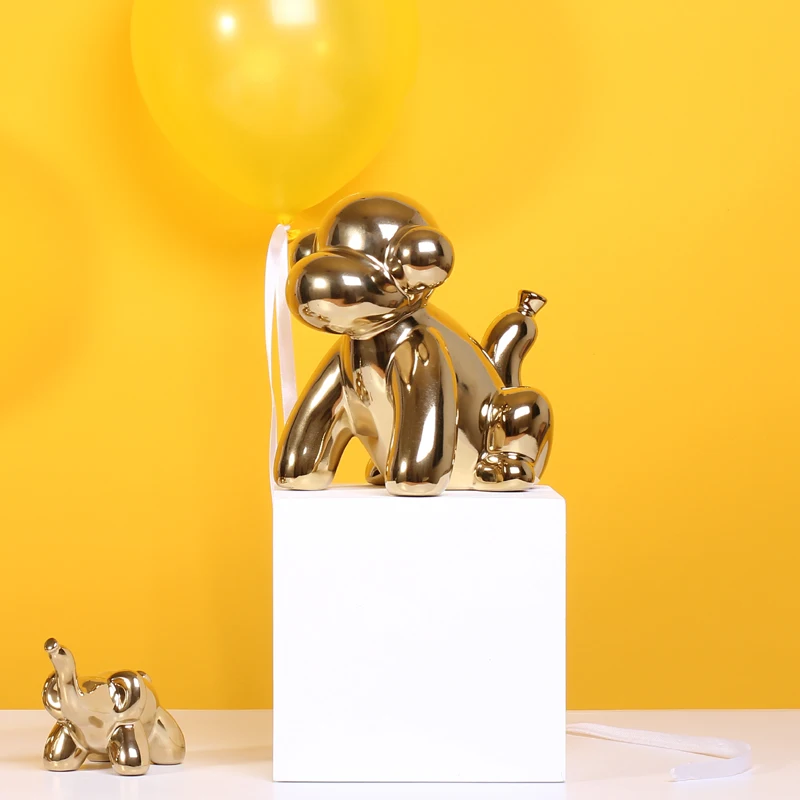 Golden Ceramic Abstract Monkey Figurines Craft Home Decor Animal Sculptures and Statues Handmade Artware Gift Decorations