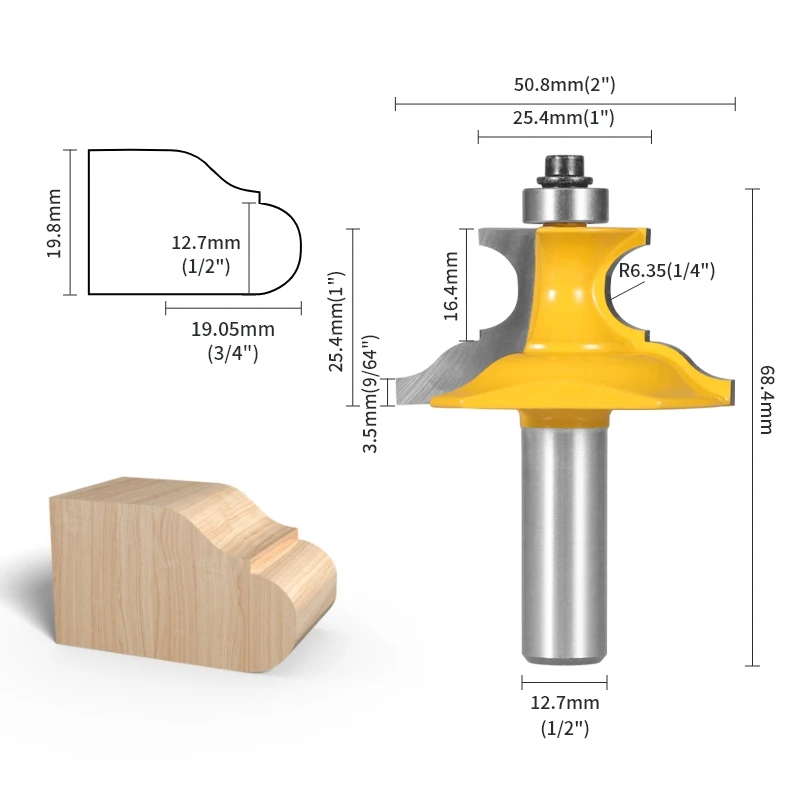 12/12.7MM Shank Handrail Molding Router Bit Woodworking Milling Cutter For Wood Bit Face Mill
