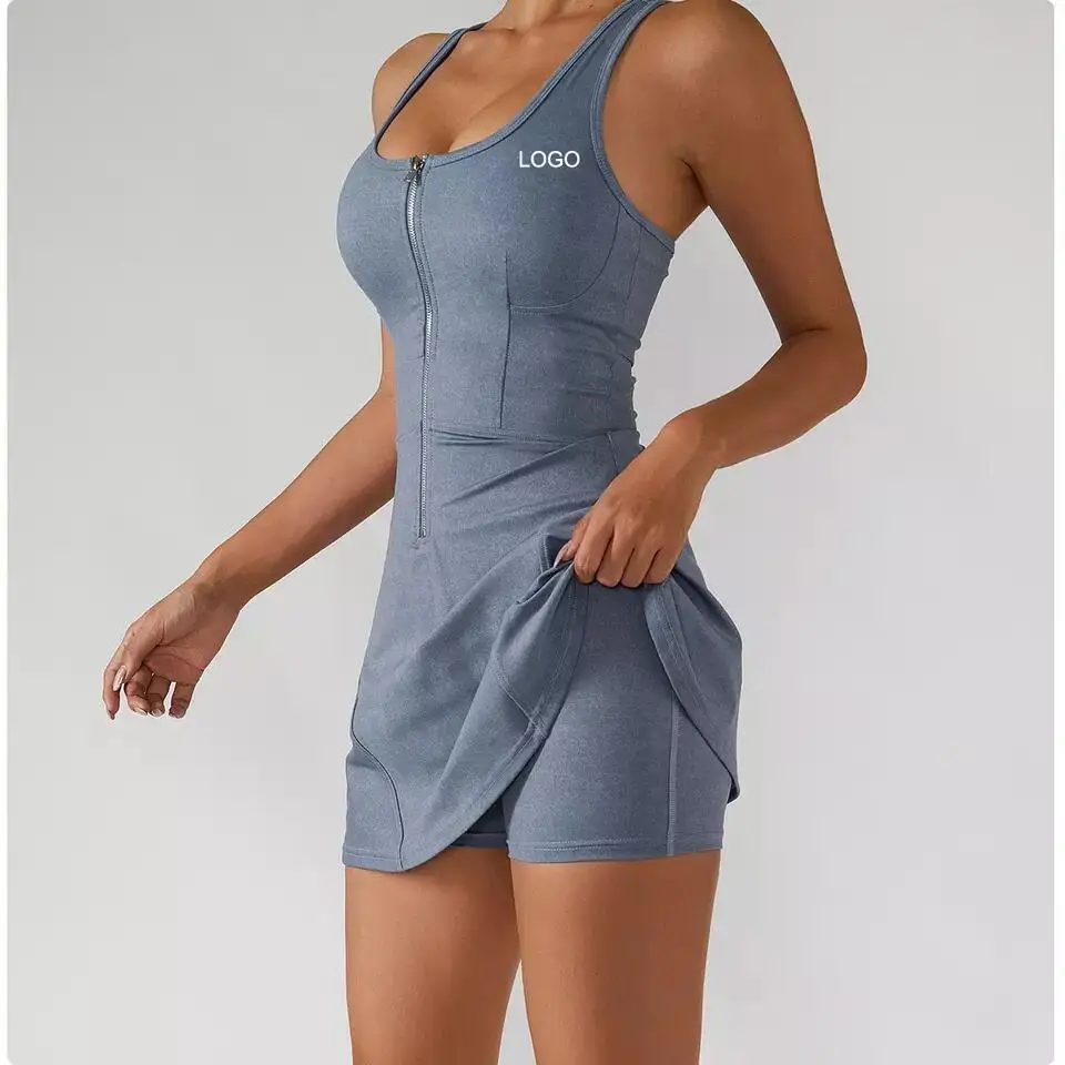 Normzl продажа, прочный спортивный женский комплект одежды на молнии спереди, два в одном, женское теннисное платье, юбка-пиклет, короткая юбка с карманами