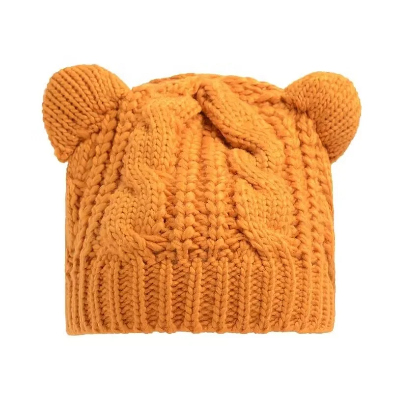 Cat Ear Beanie Hats Cute Cat Knitted Hat Winter Knit Cable Hat for Women Girls