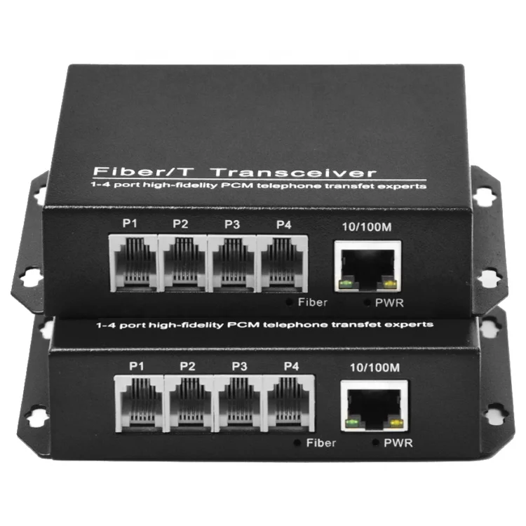 4 Channel PCM Telephone + 1 Port 10/100M Ethernet to Fiber Optic Telephone Converter