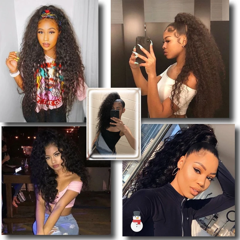 High Quality 22 Inch Drawstring Ombre Corn Wavy Curly Ponytail Clip In Pony Tails Hair Extensions