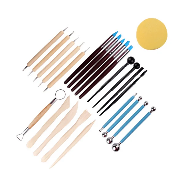 Art Supply 24-Piece Pottery and Clay and Sculpting Tools Set with Canvas Zippered Case