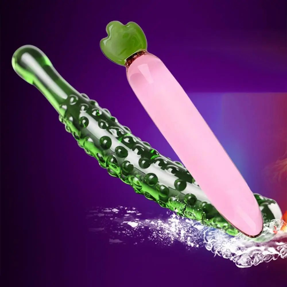 Smooth Vegetable Fruit Penis Solid Crystal Dildo Anal Butt Plug Female Masturbator Glass Cucumber Penis Stick No Vibration