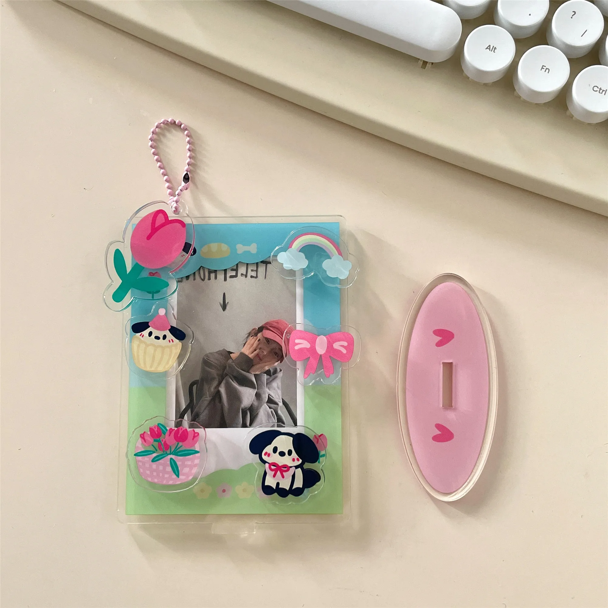 Wholesale customized printing kpop mini acrylic 2022 new design stand display photocard holder with keychain