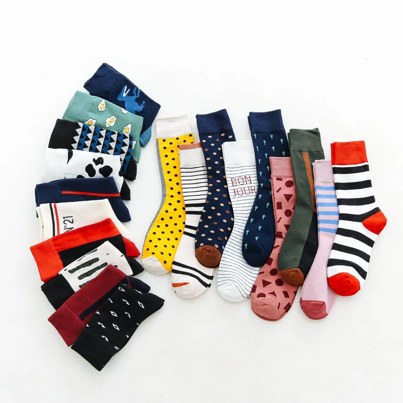 Eco-friendly Men Socks Cotton Cartoon Mathematical Graphics stripe Novelty Mid-calf Funny Socks