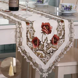 Nice delicate ready hotel cafe restaurant wedding dinning room rose embroidery flower table runner tablecloth chair cloth cover