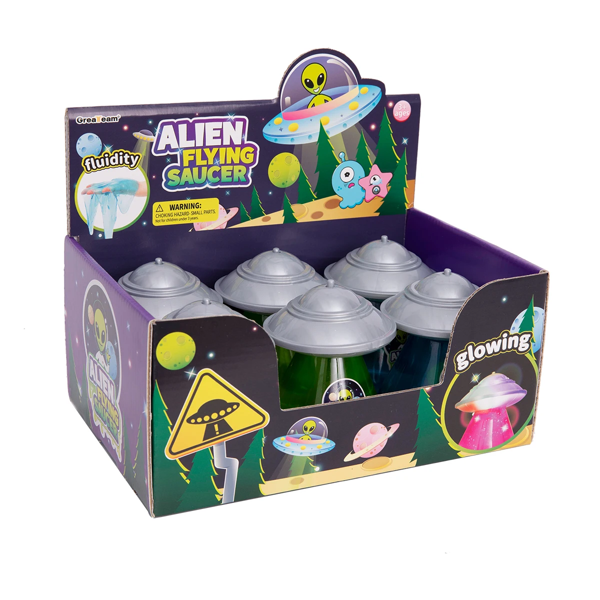 Alien flying saucer slime  fluidity play slime alien light glowing slime suit for 3y+ children