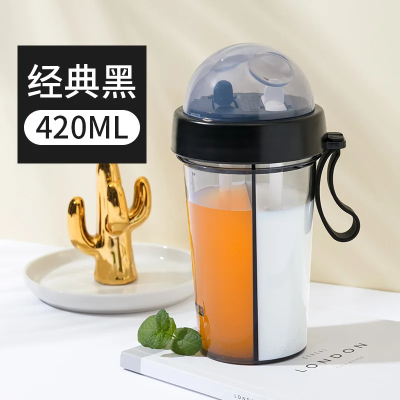 Hot Sale 420ML/600ML Portable Dual Use Plastic Water Bottle With 2 Straws