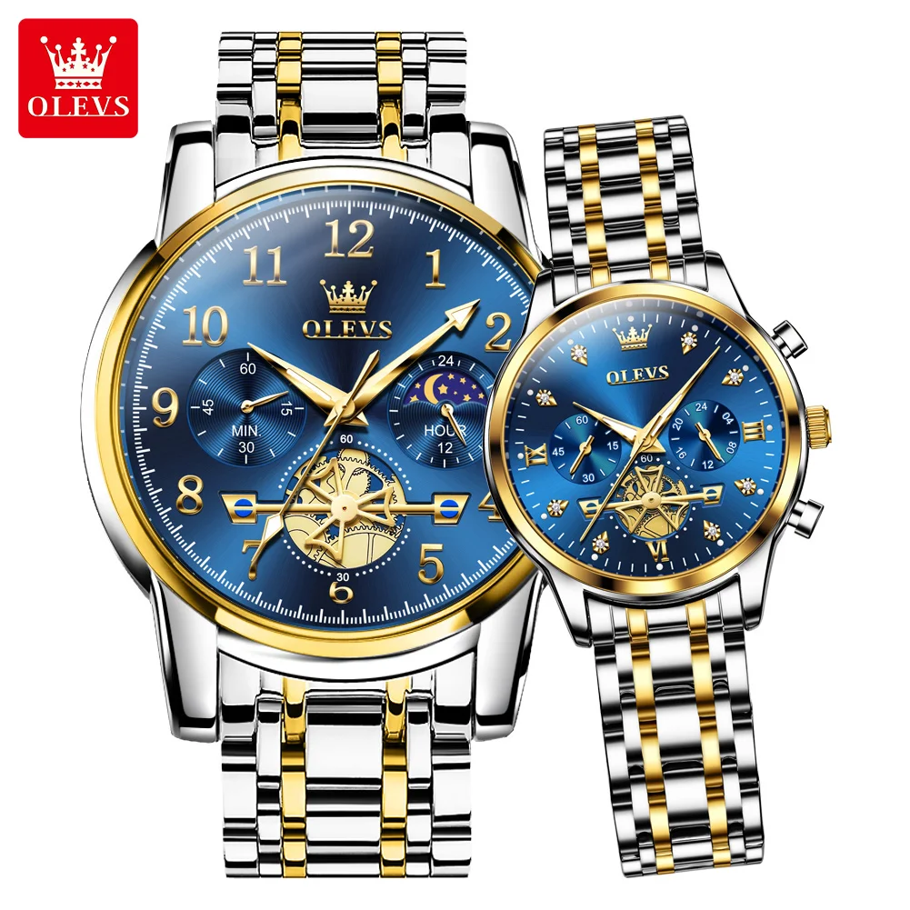 OLEVS 2900 luxury shenzhen Lovers quartz watch nice Stainless steel band 3 dials Calendar chronograph storage business watch
