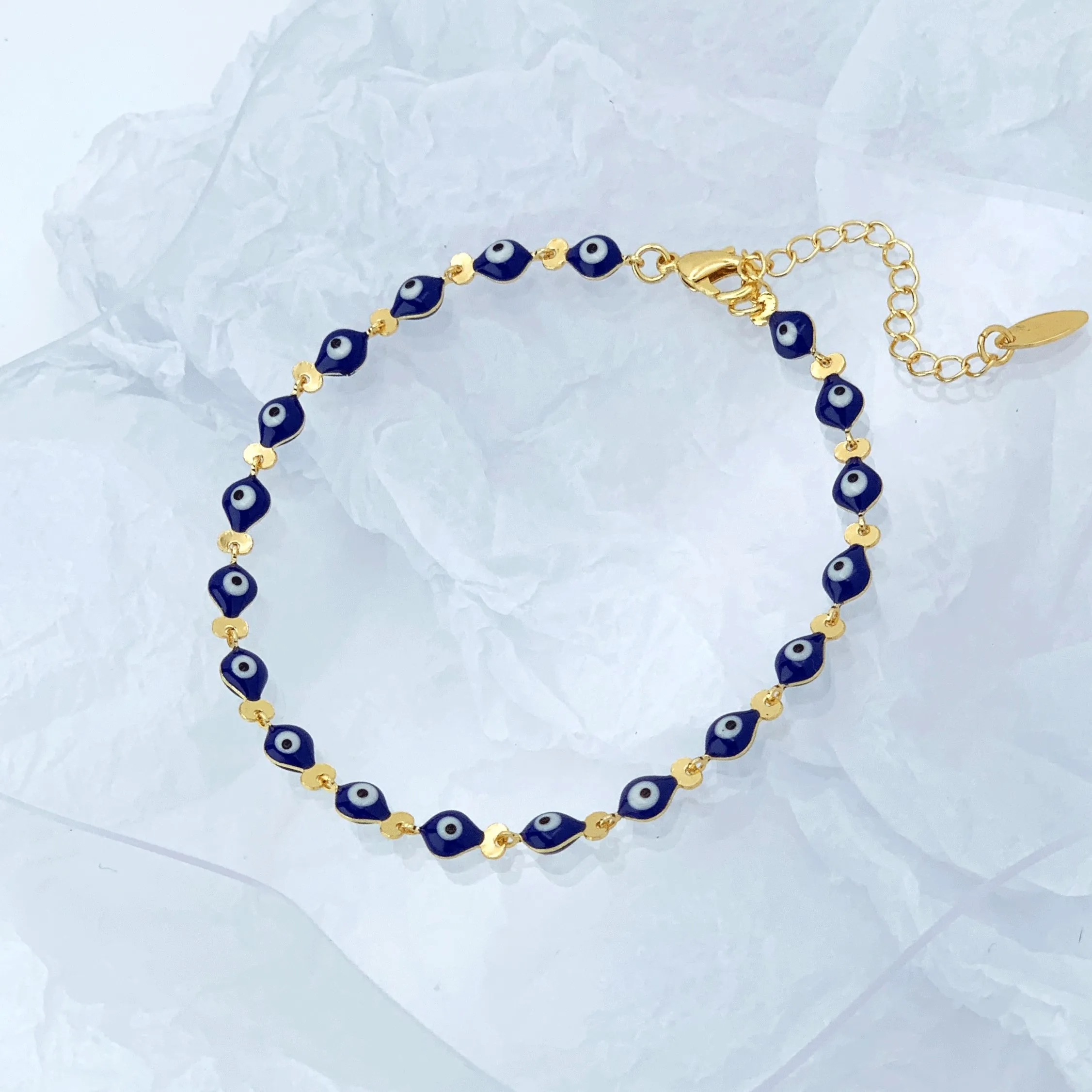 2023 Wholesale Women Jewelry chain evil eye Design 24k gold plated anklet