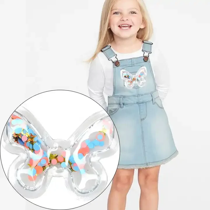 Wholesale Custom Cartoon TPU Logo Butterfly Shape PVC Vinyl Glitter Sequin Patches for Garment Accessory