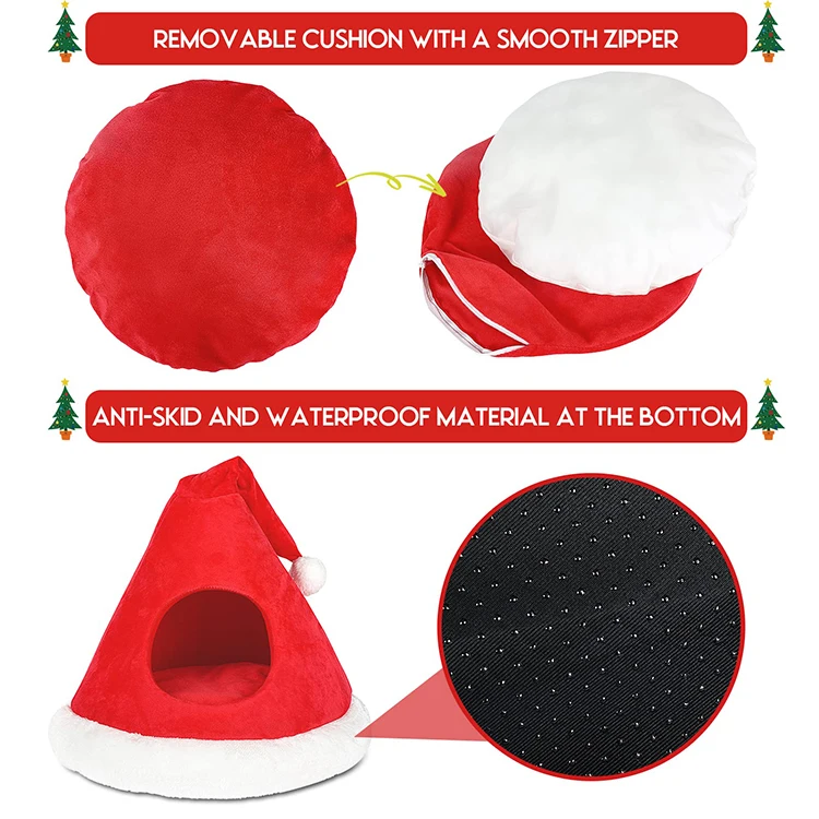2024 New Version Dog Cat Cave Bed Tent Christmas Hat Gift Luxury Soft Warm Outdoor Indoor Cat House