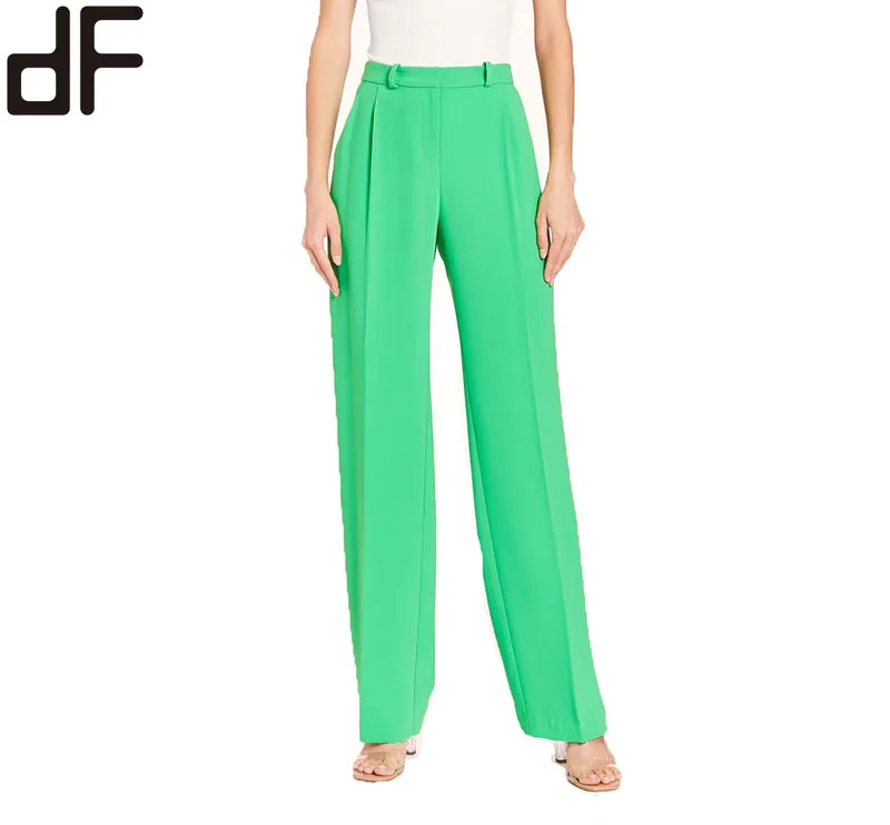Day Look Fashion  Women New Fashion Long Trousers Plain Color Green Pants For Ladies