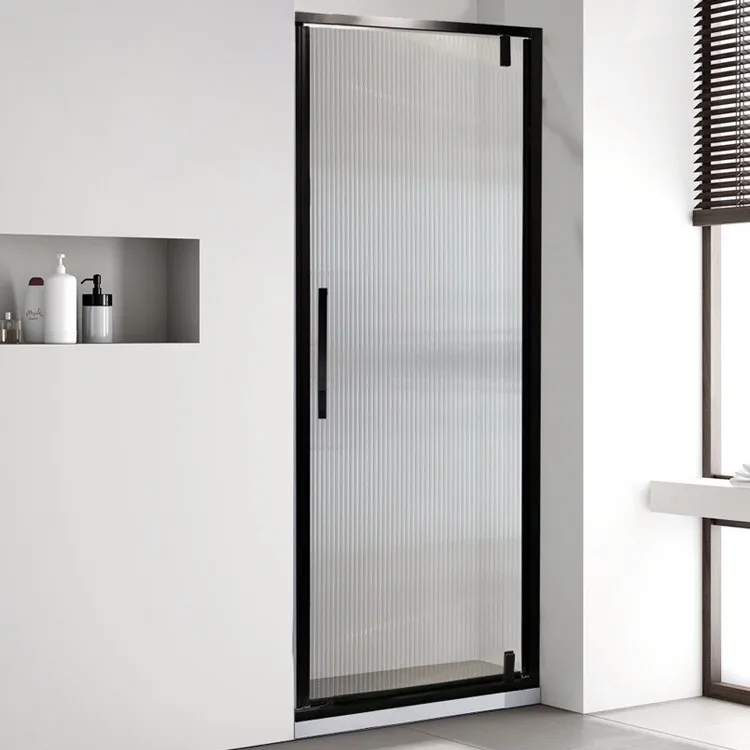 Slim Black Frame Shower Door With Fluted Glass
