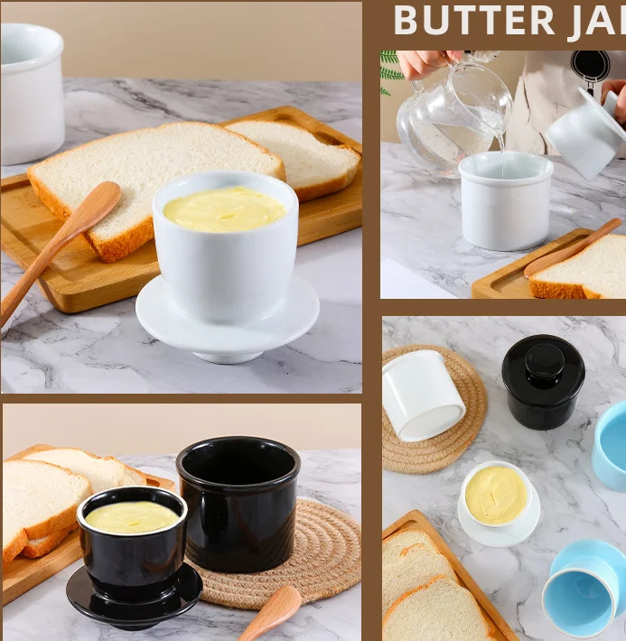 French Butter Crock Dish with Lid for Countertop,Keeper Container with Water Line, Perfect for West or East Coast Butter
