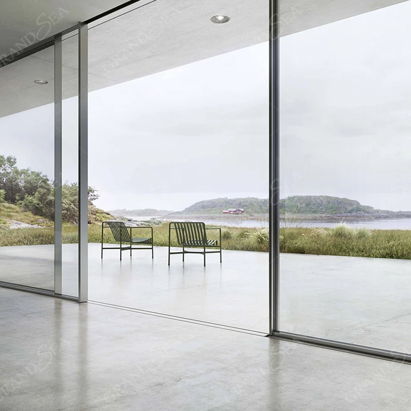 Narrow Frame barrier-free aluminium double tempered glass sliding door energy efficient double soft closing 8 wheel sliding door