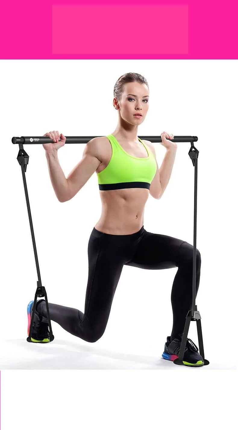 Wholesale high quality gym workout portable pilates bar kit Gym Stick adjustable belt Yoga Exercise Bar with resistance bands