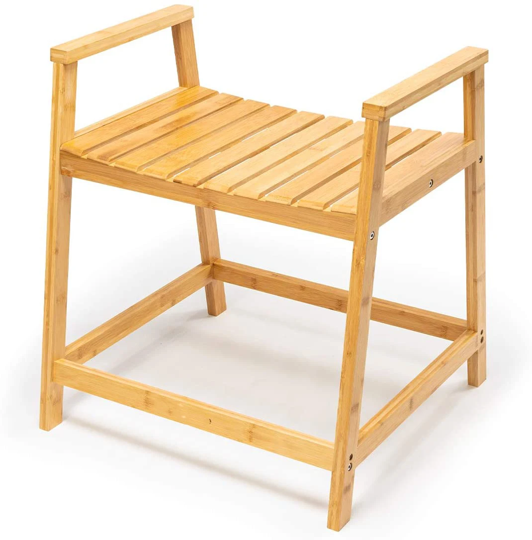 Бамбуковое сиденье для душа estante для душа/скамейка для ванной комнаты для хранения. Многофункциональная бамбуковая скамейка с ручками.