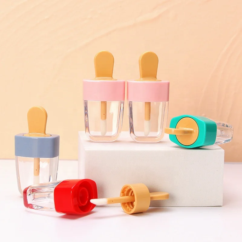 В наличии, милый розовый тюбик для губ с мороженым, уникальные пустые пластиковые тюбики для блеска для губ 5 мл для детей, частные этикетки, тюбики для блеска для губ