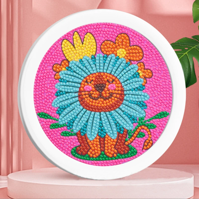 Cat sunflowers round framed diamond art table decoration round dots diamond painting kit for kids craft art