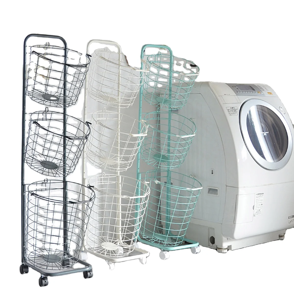 high quality  Detachable three-layer metal laundry basket on wheels