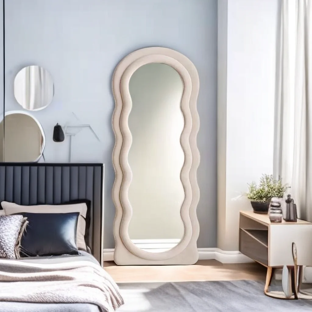 Home Decoration wave shape long floor miroir Flannel Frame Dressing full length spiegel Irregular Wavy Mirror spiegel