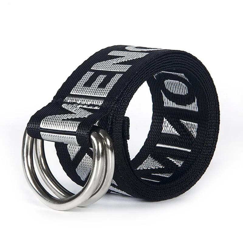 Custom Logo Double Ring Woven Polyester D Ring Buckle Belts And Nylon Fabric Canvas Belt For Men