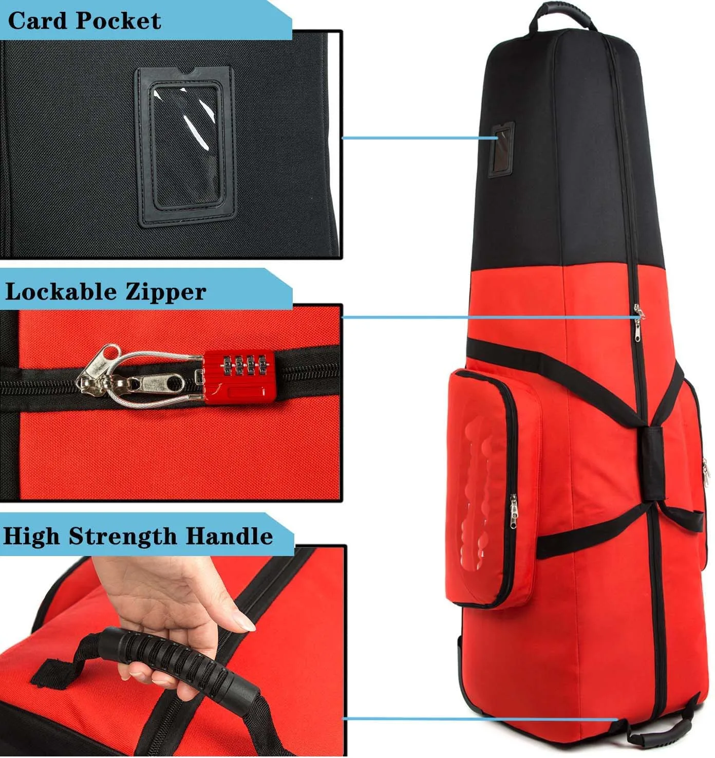 Nylon Wear-Resistant Padded Golf Club Bag Wheels with Golf Bag Travel Cover for Airlines