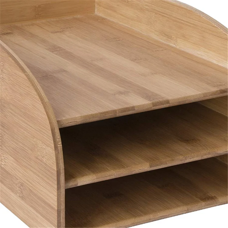 3 Layer File Tray Bamboo Wood File Holder Paper Letter Document Storage Shelves Wooden Office Desktop Sundries Organizer