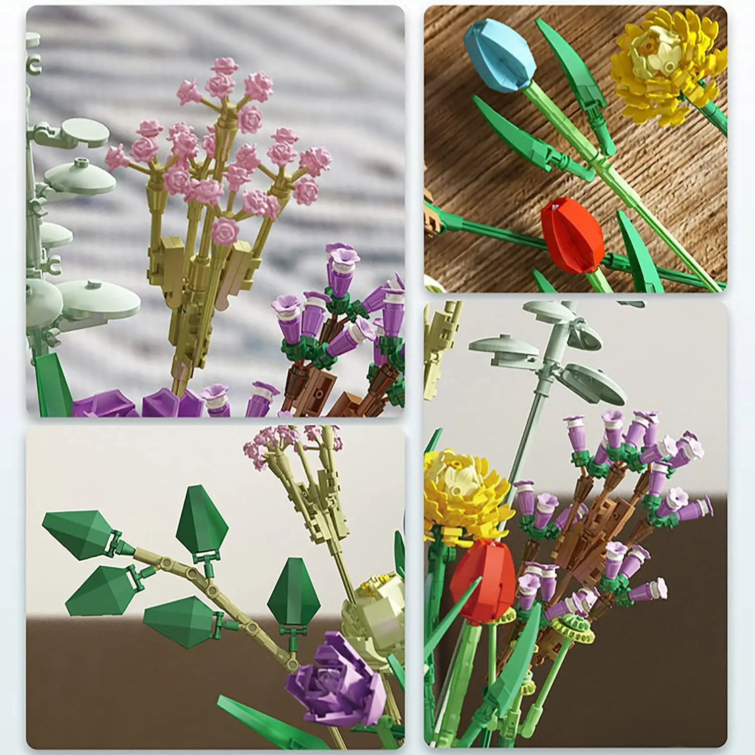 Building Kits Flowers Model Sets Creative Idea Artificial Flower Bouquet Botanical Collection Blocks Gifts for Children Adults