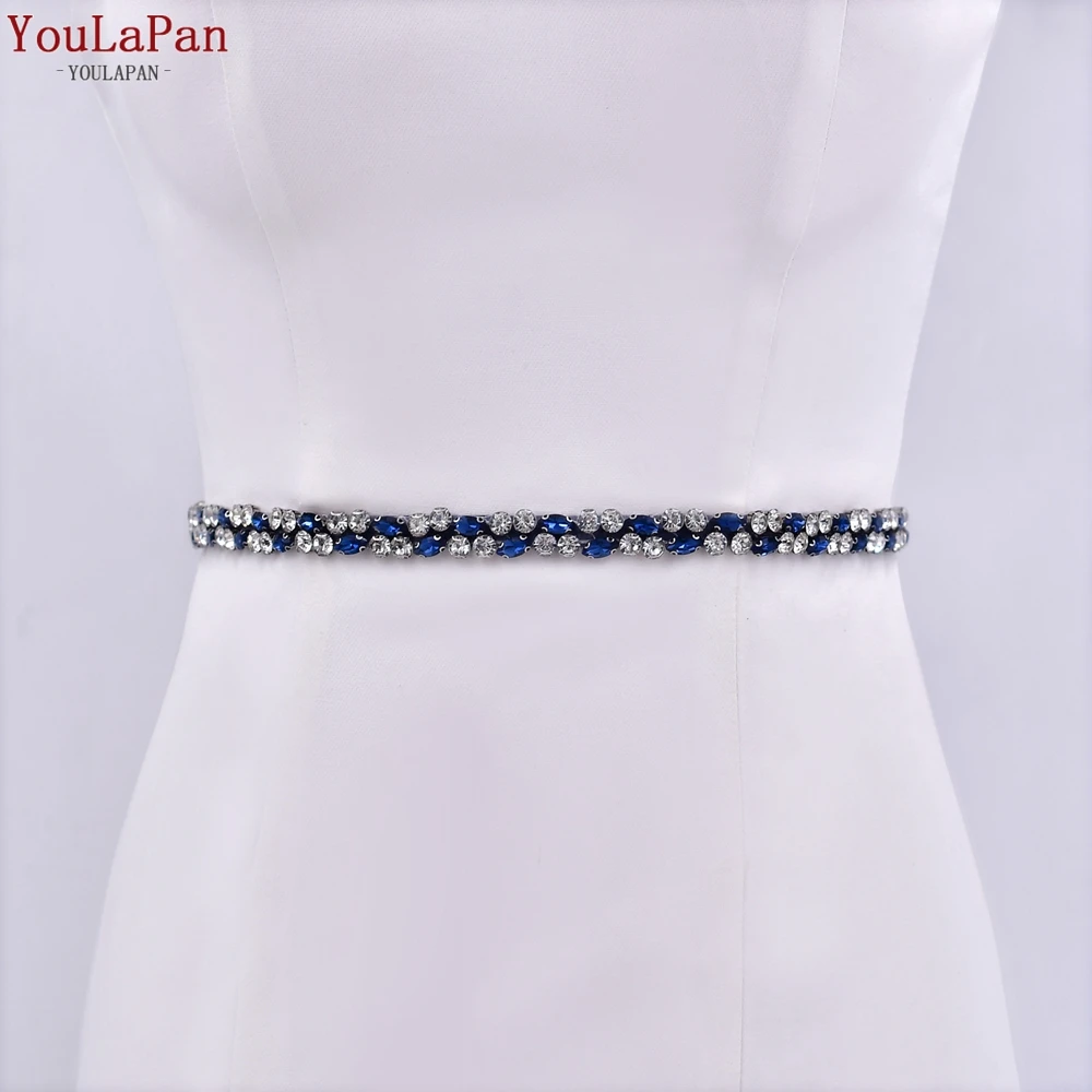 YouLaPan S07-L Fashion Sapphire Thin Belt Women Party Evening Dress Waist Decoration Wedding Bridesmaid Sash