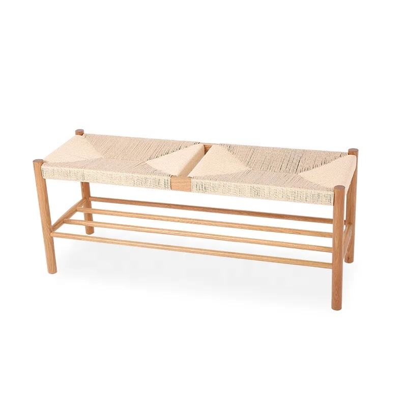 Rustic wood bedroom long chair bedroom bench living room bench woven entrance bench with beautiful wood grain
