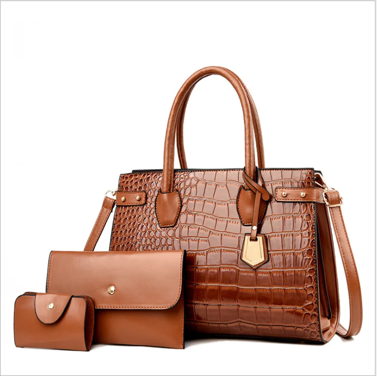 Factory wholesale 2021 new metal tag crocodile pattern picture capacity one-shoulder portable female handbag