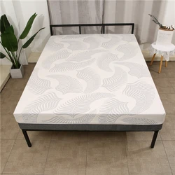 Premium 100% Polyester Grey Palm Tree Pattern Zippered Mattress Protector King Size Knitted Mattress Cover