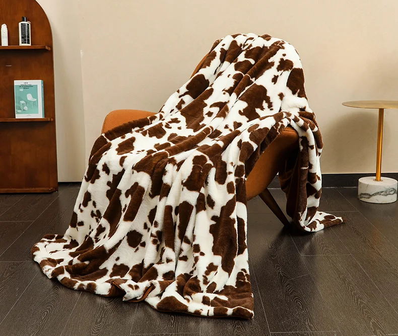 High Quality Cow Print Faux Fur Throw Blanket Super Soft Cozy Warm Plush Fleeced Comfortable Winter Christmas Home Decor Custom