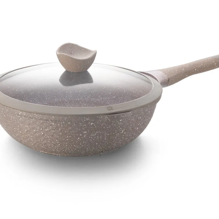 New design non-stick multi-functional kitchen fashion wok, silicone lid wok