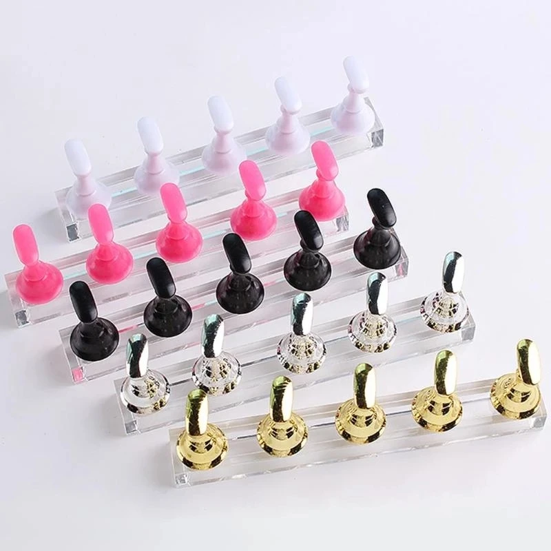 1 Set Magnetic Nail Holder Practice Display Stand Acrylic Crystal Showing Shelf Nail Art Tool 4 Colors Nail Polish Display Stand