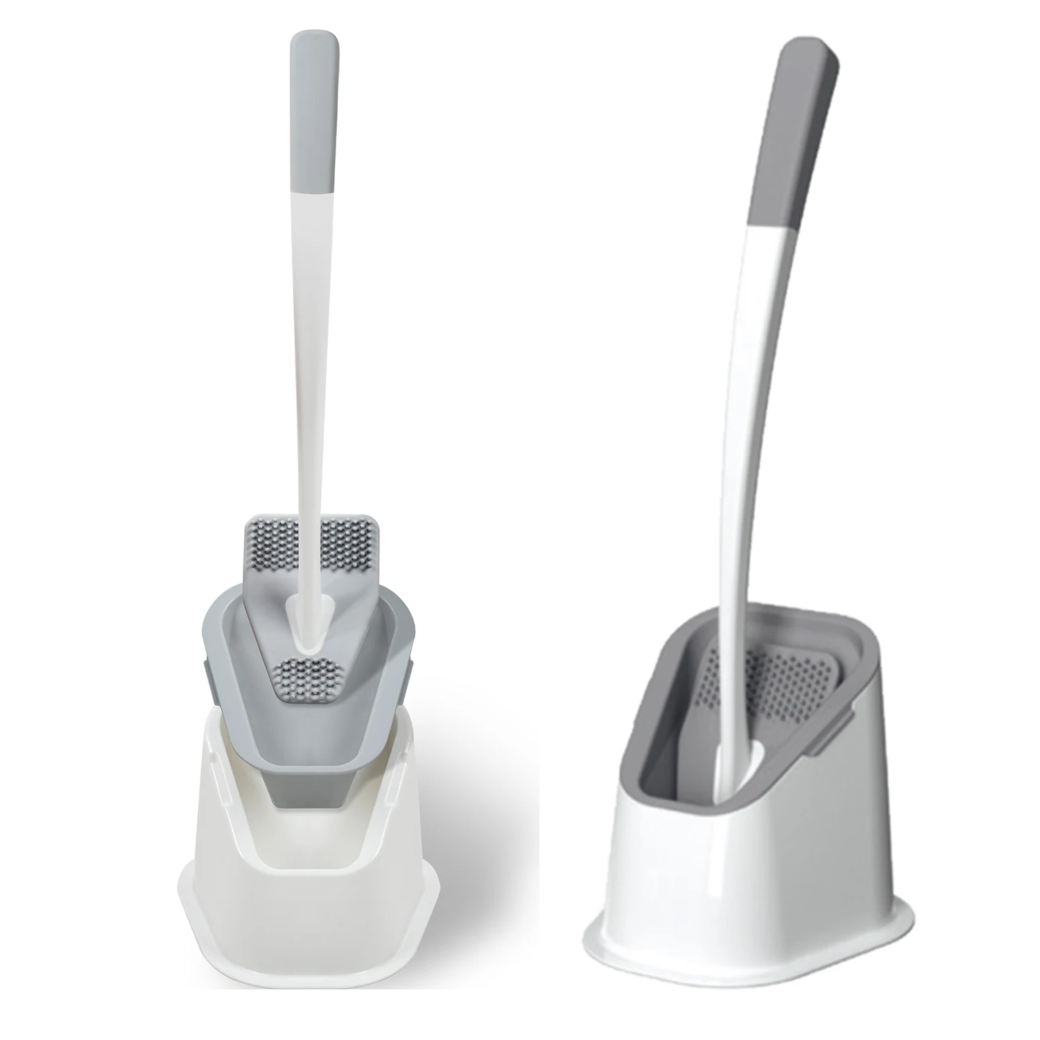 Hot Selling Bathroom Plastic Two Section Handle Soft TPR Cleaning Brush Silicone Toilet Brush