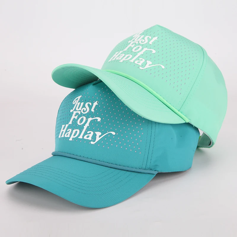 Custom Gorras PVC Patch Logo Water Proof 5 Panel Laser Cutting Hole Drilled Baseball Cap Waterproof Hat