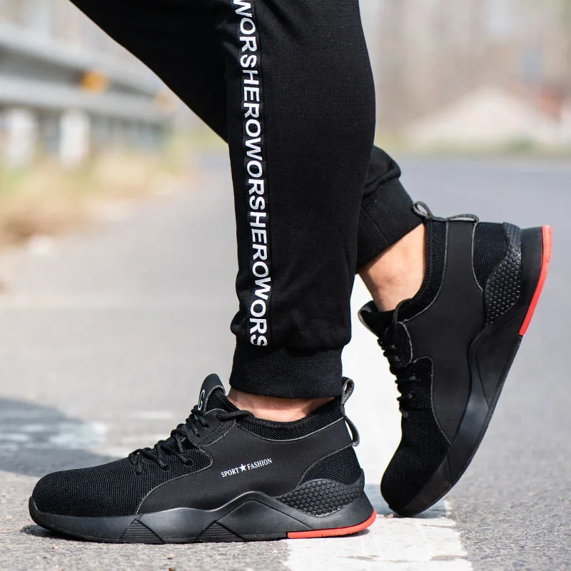 
Мужские сетчатые защитные ботинки со стальным носком, дышащие рабочие ботинки, проколостойкие Нескользящие, легкие кроссовки 