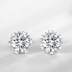 S925 Sterling silver Needle 18K White Gold Plated Snowflake heart-shaped  Studs earrings for Women