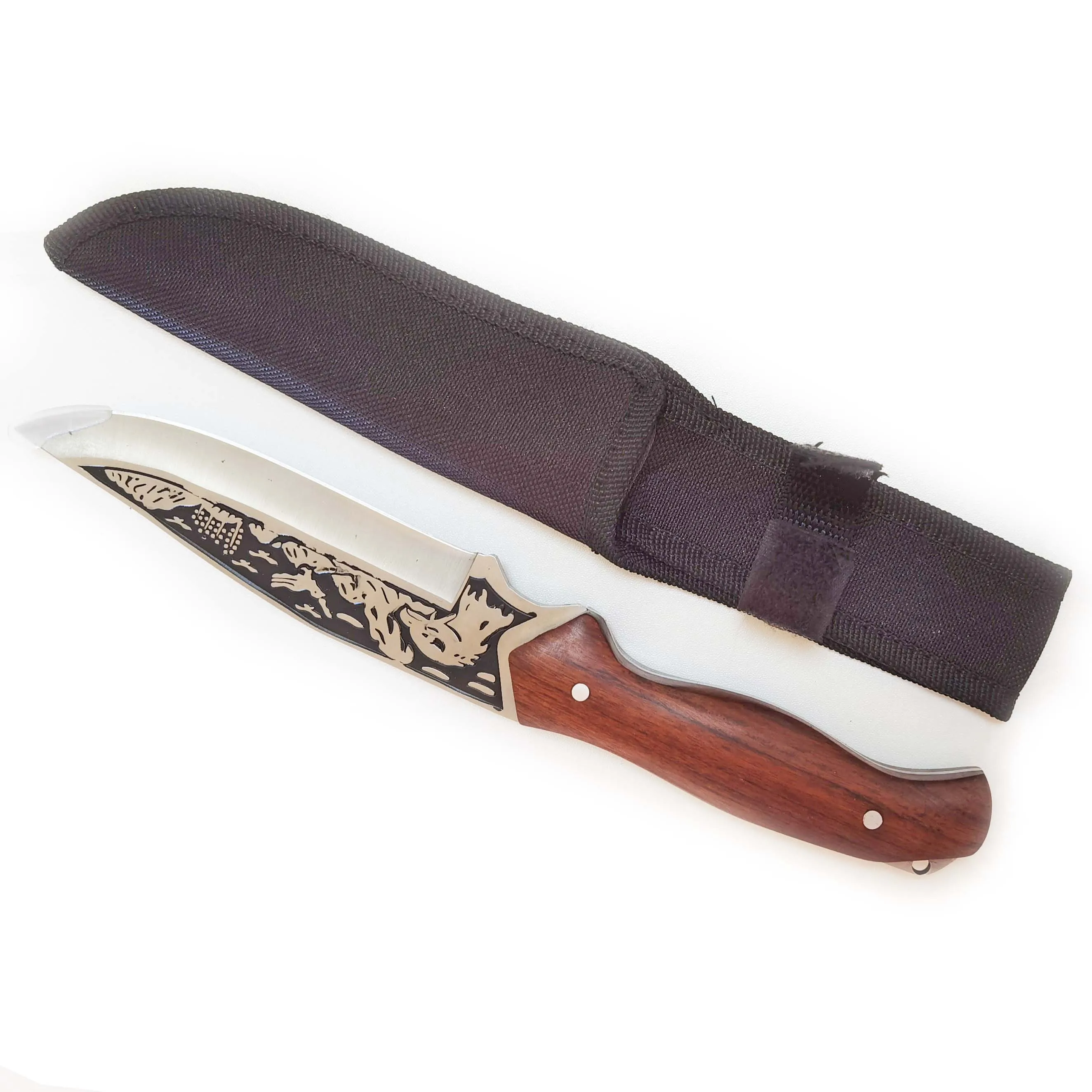 Hunting Steel Blade Non Slip Damascus Blade TPR Handle Fixed Blade Camping Kitchen Knife With Sheath